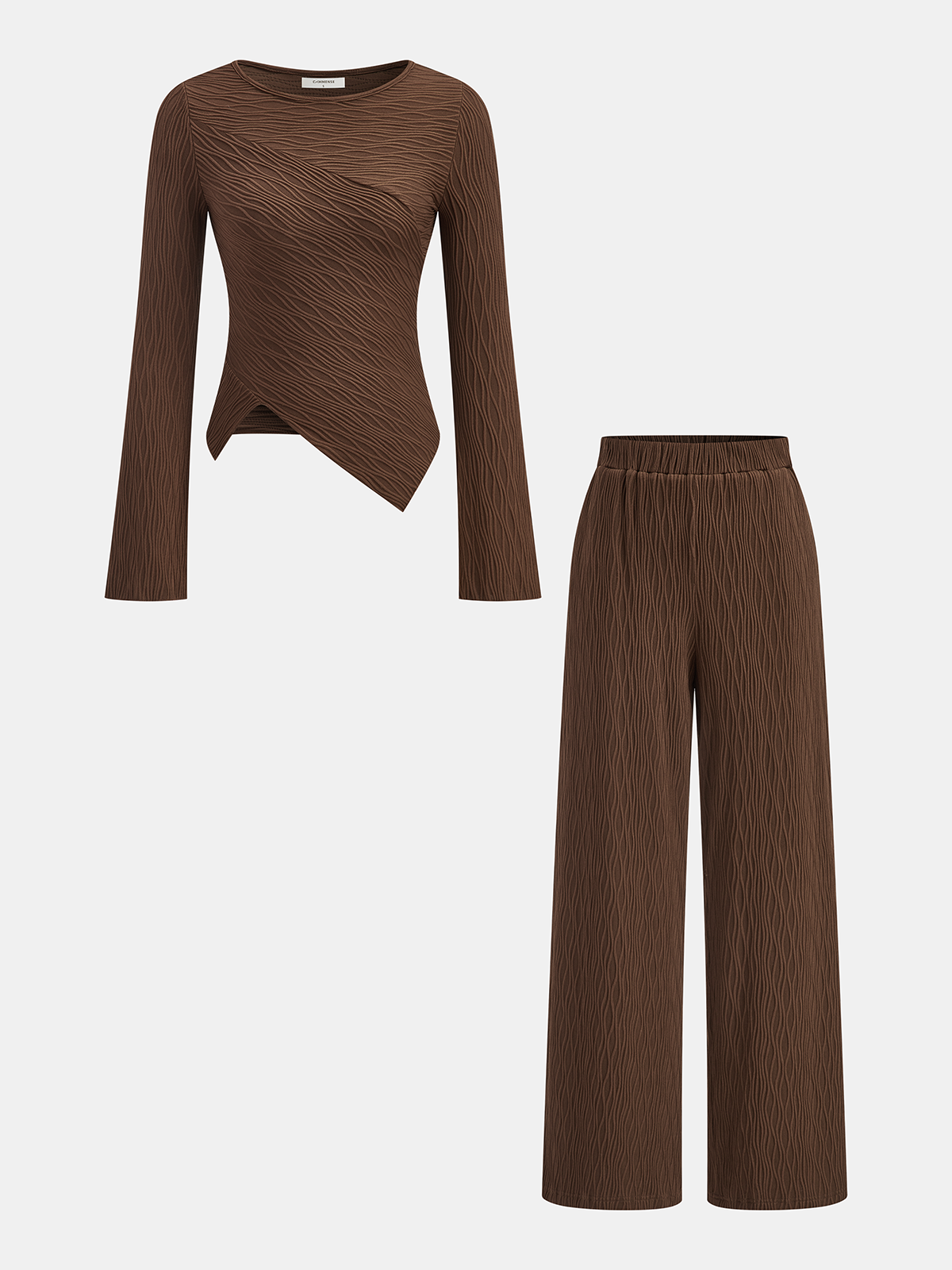 Textured Asymmetric Top and Pants Set