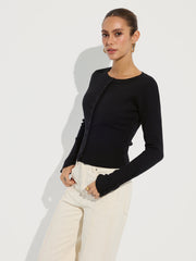 Cinched Waist Crew Neck Knit Cardigan