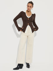 Contrast Collar Wool-Blend Knit Top