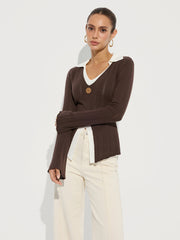 Contrast Collar Wool-Blend Knit Top