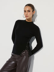 Studded Side Slit Knit Sweater