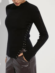Studded Side Slit Knit Sweater