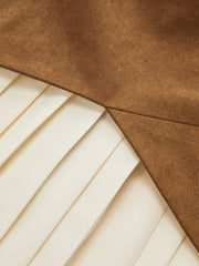 Pleated Hem Panel Suede Effect Mini Dress