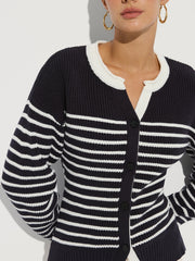Striped Button-Front Knit Cardigan