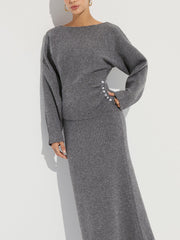 Knit Button Detail Top and Maxi Skirt Set