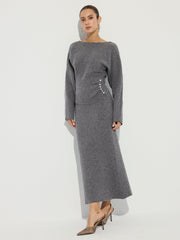 Knit Button Detail Top and Maxi Skirt Set