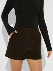 Mid-Waist Suede Effect Shorts
