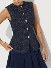 Tweed Sleeveless Top and Chiffon Mini Skirt Set