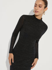 Long Sleeve Backless Glitter Knit Mini Dress