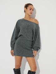 Asymmetric Off-Shoulder Knit Mini Dress