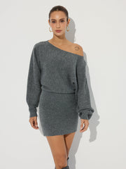 Asymmetric Off-Shoulder Knit Mini Dress