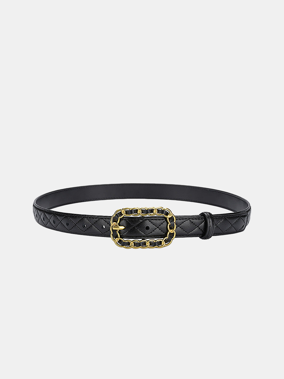 Quilted Chain Buckle Leather Belt