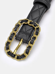 Quilted Chain Buckle Leather Belt