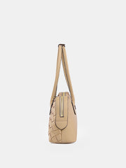 Golden Lock Detail Woven Shoulder Bag