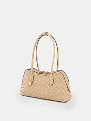 Golden Lock Detail Woven Shoulder Bag