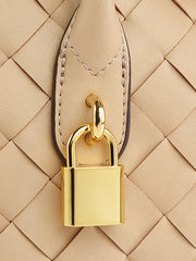 Golden Lock Detail Woven Shoulder Bag