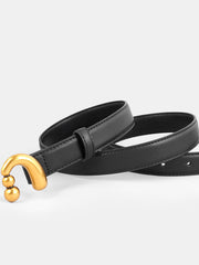 Golden Abstract Buckle Leather Belt