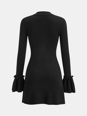 Mandarin Collar Bell Sleeve Metal Detail Knit Dress