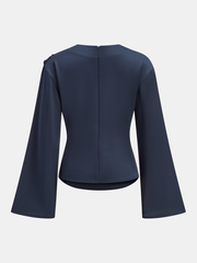 Bell Sleeve Draped Satin Blouse