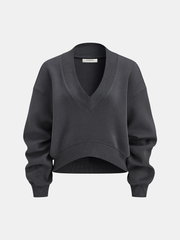 Long Sleeve V-Neck Cropped Sweatshirt