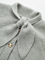 Tie Neck Metal Button Knit Cardigan