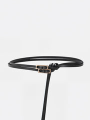 Double-Loop Buckle Leather Thin Belt