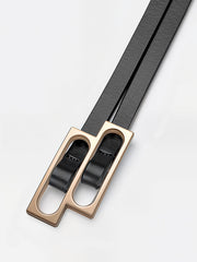 Double-Loop Buckle Leather Thin Belt