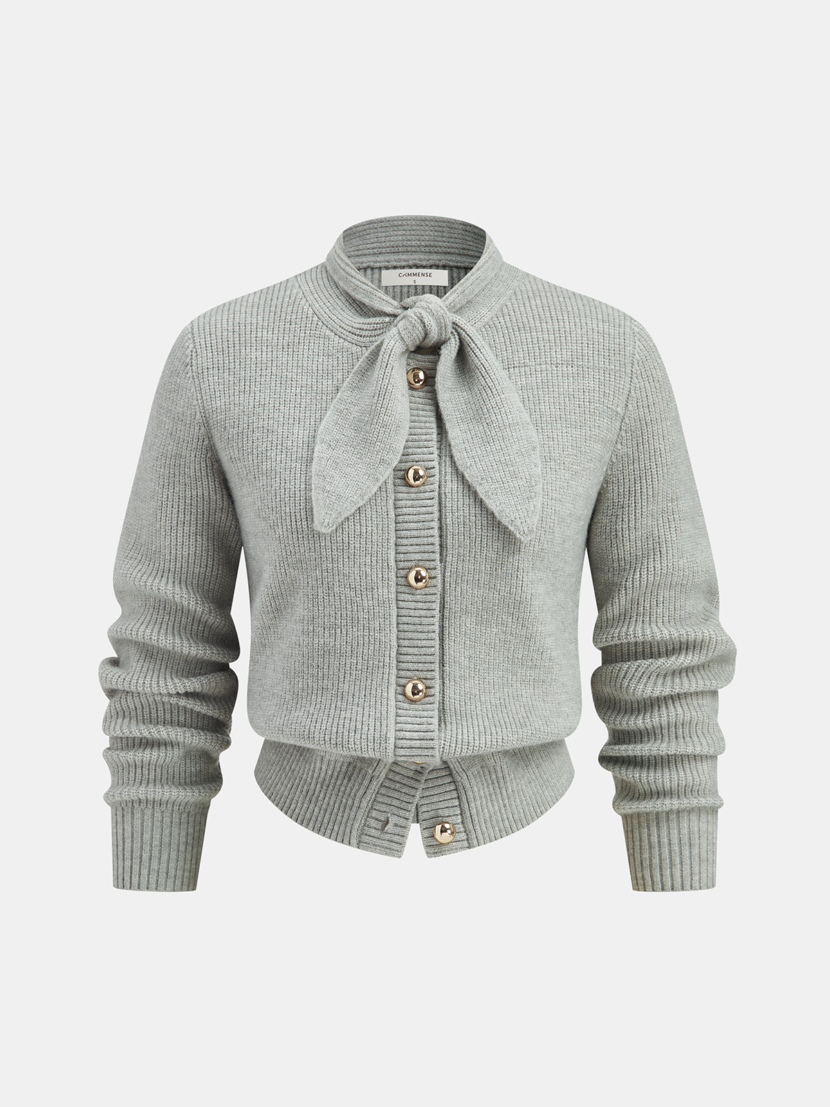 Tie Neck Metal Button Knit Cardigan