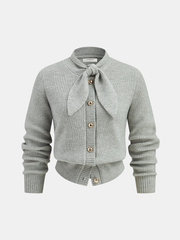 Tie Neck Metal Button Knit Cardigan