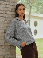 Wool Blend Collared V-Neck Sweater
