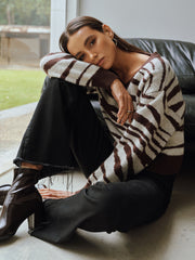 Zebra Print V-Neck Sweater
