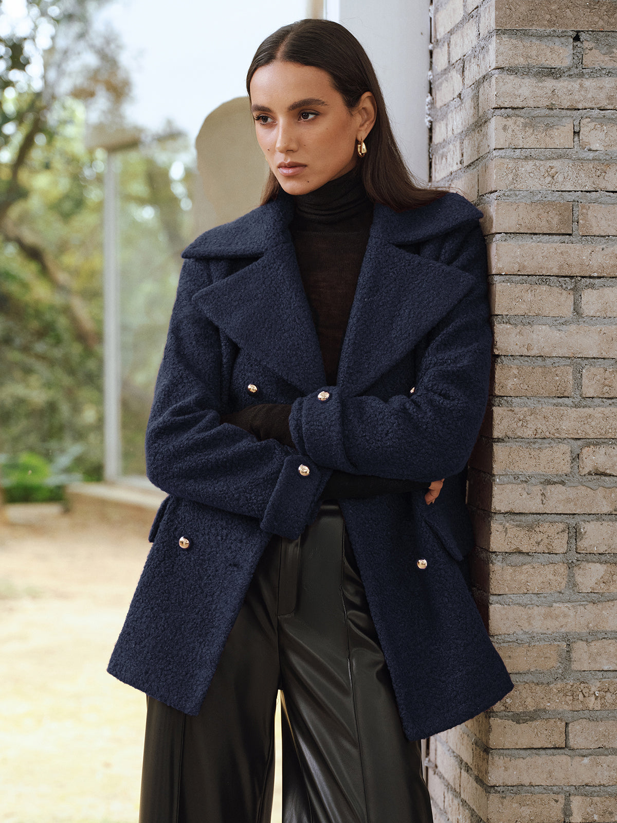 Double-Breasted Lapel Tweed Blazer