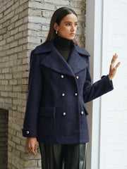 Double-Breasted Lapel Tweed Blazer