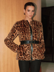 Belted Leopard Faux Fur Coat