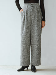 Wool Blend Double Waistband Tweed Pants