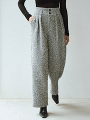 Wool Blend Double Waistband Tweed Pants