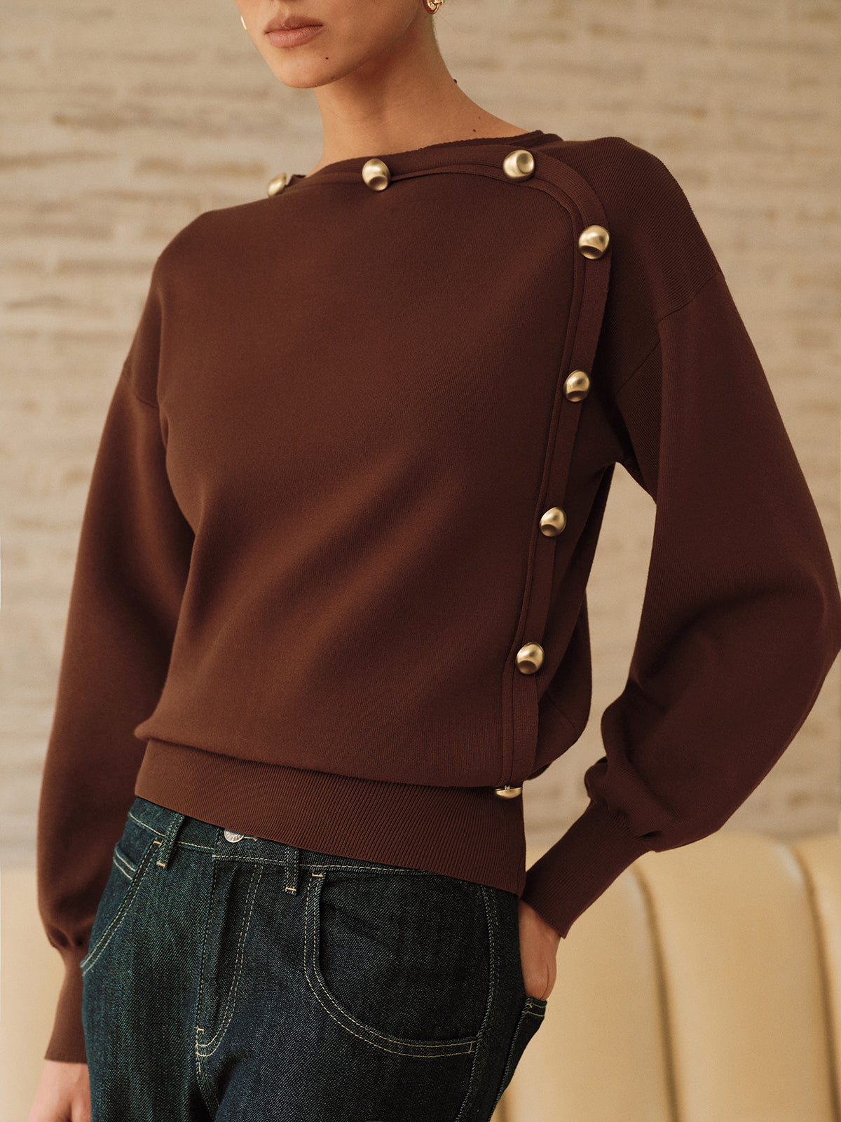 Asymmetric Metal Detail Sweater