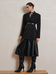 Belted Long Sleeve Lapel Blazer