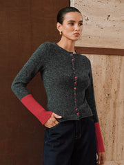 Contrast Cuff Wool-Blend Cardigan