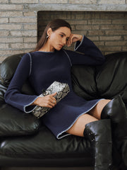 Contrast Stitched Knit Mini Dress