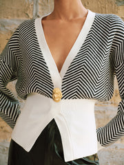 Metal Detail Chevron Knit Cardigan