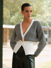 Metal Detail Chevron Knit Cardigan