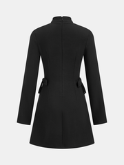 Mandarin Collar Bow Detail Mini Dress