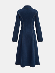 Metal Button Collared Denim Flare Dress