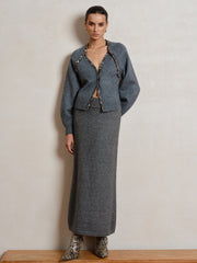 Lace-Up Trim V-Neck Cardigan