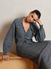 Lace-Up Trim V-Neck Cardigan