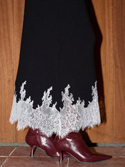 Lace Trim Knit Sweater and Maxi Skirt Set