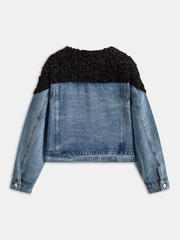 Velvet Jacquard Paneled Denim Jacket