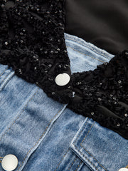 Velvet Jacquard Paneled Denim Jacket