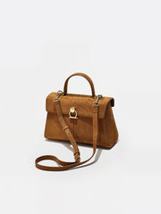 Suede Effect Top-Handle Bag